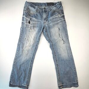 Axel Brand Wolcot Bootcut Jeans Mens 32x30 Distressed Destroyed Distressed Blue